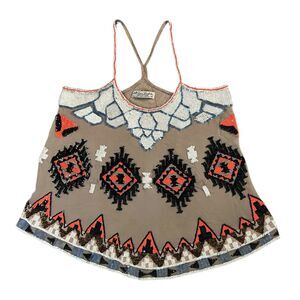 AllSaint Spitalfields Sequin Beaded Western Artsy Aztec Tank Top Women Size 10